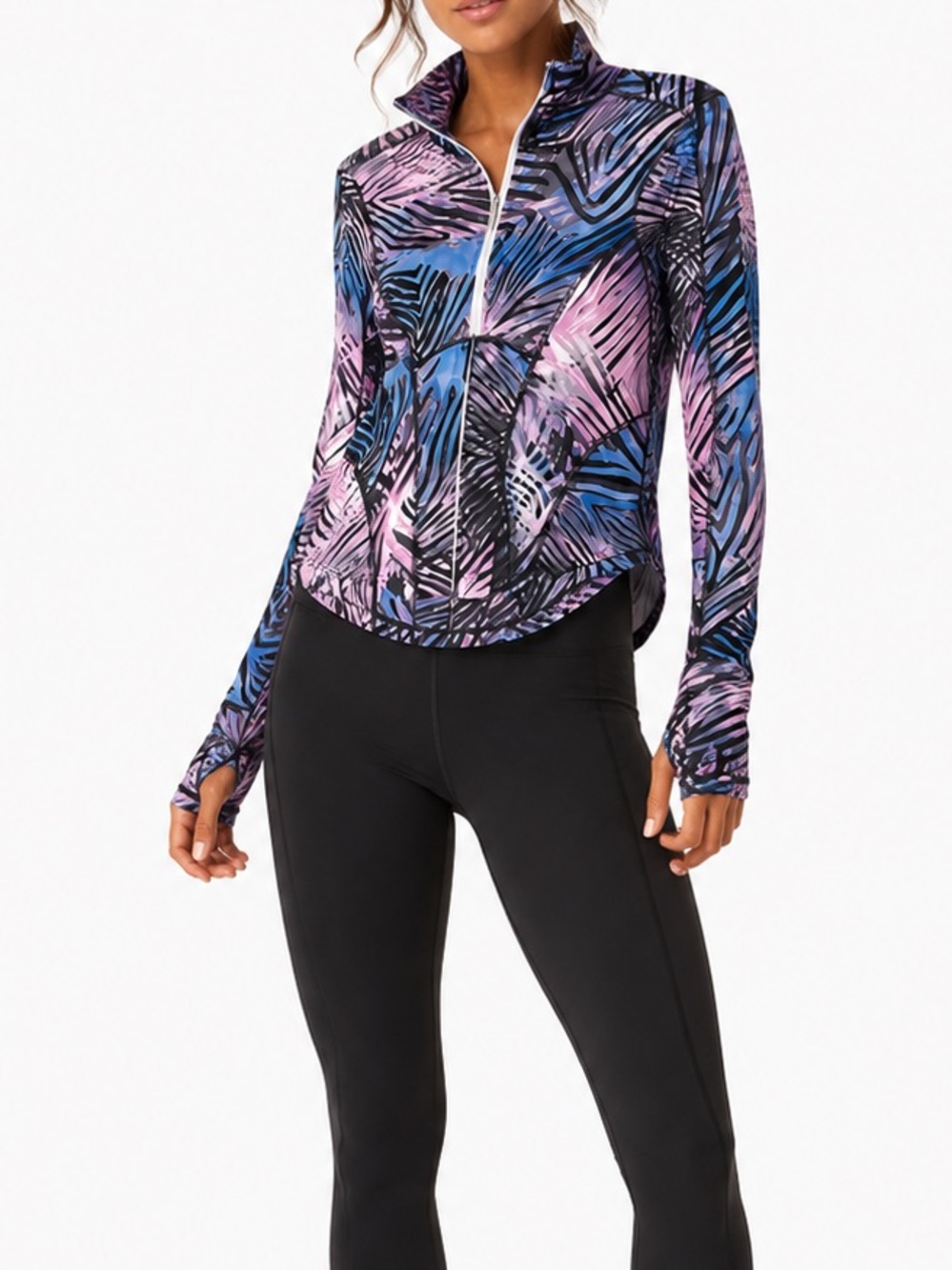 Free People Abstract Zip-Up Long Sleeve Quarter Zip Pullover Size XS